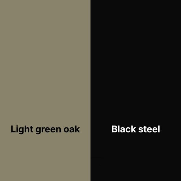 Image of swatch of light green oak and black steel