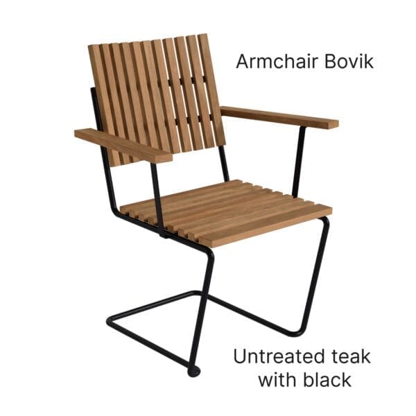 Image of Grythyttan Bovik chair with black frame and untreated teak slats