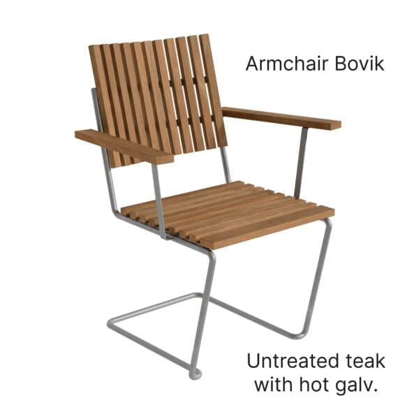 Image of Grythyttan Stahlmobler armchair Bovik in untreated teak and hot galv steel