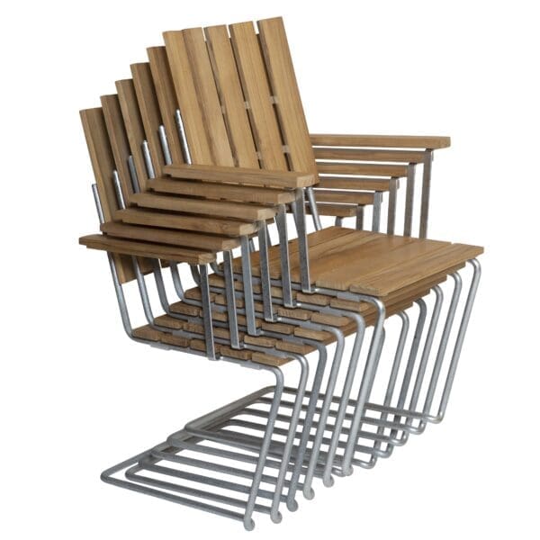 Studio image of stacked Bovik armchairs by Grythyttan Stahlmobler
