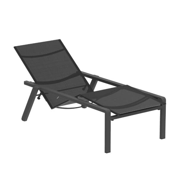 Studio image of Royal Botania Alura sun lounger in anthracite aluminium and black Batyline