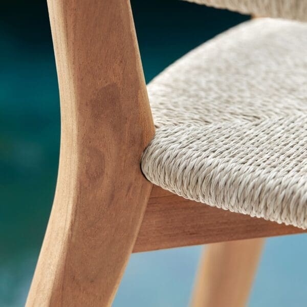 Image of detail of fiber seat and back of Cares teak garden chair by Royal Botania