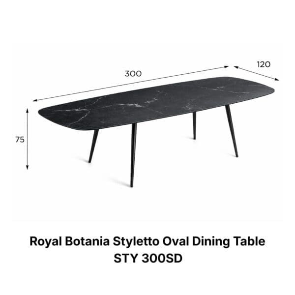 Image of line drawing of Royal Botania Styletto 3m oval garden dining table