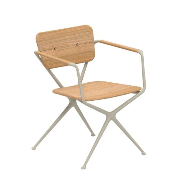 Studio image of Royal Botania Exes 55 dining chair with teak seat and back