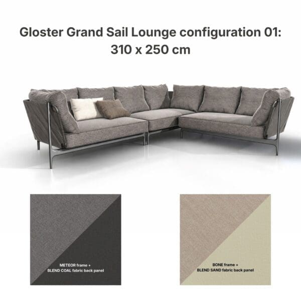 Image of finish options for Grand Sail loiunge configuration 01 by Gloster Furniture