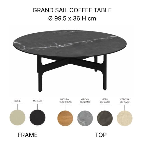 Image of Grand Sail coffee table and different colour finishes
