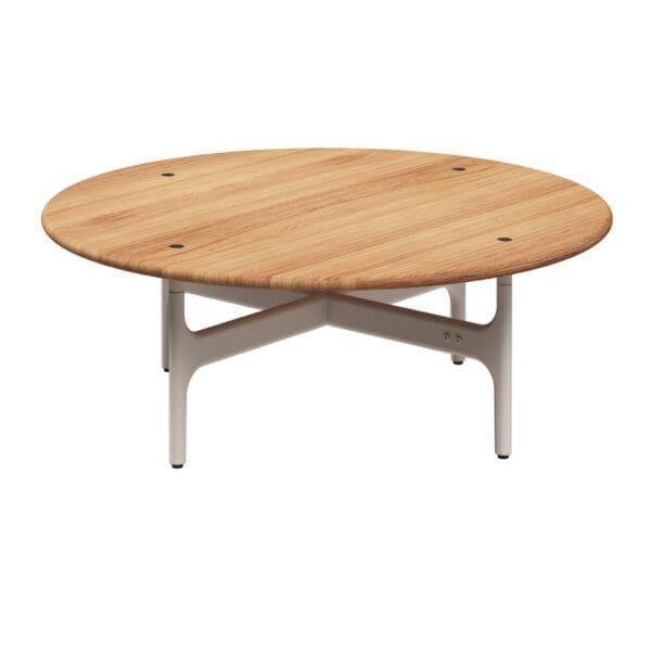 Studio image of Grand Sail coffee table with teak top by Gloster Furniture