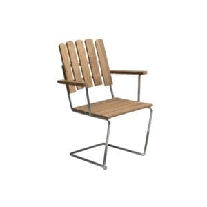 Studio image of Grythyttan Stahlmobler armchair A2 in teak and hot galv steel