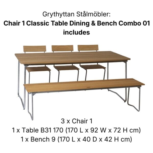 Studio image of Grythyttan Chair 1 Classic table and bench Combo 01