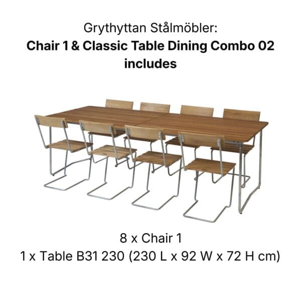 Image of Grythyttan Stahlmobler Chair 1 and Classic Table B31 230 Dining combo 02