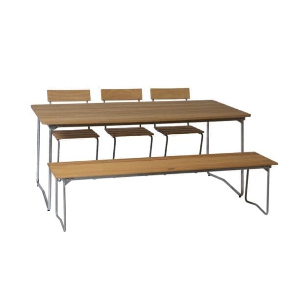 Studio image of Grythyttan Stahlmobler Chair 1, Bench 9 and Table B31 170