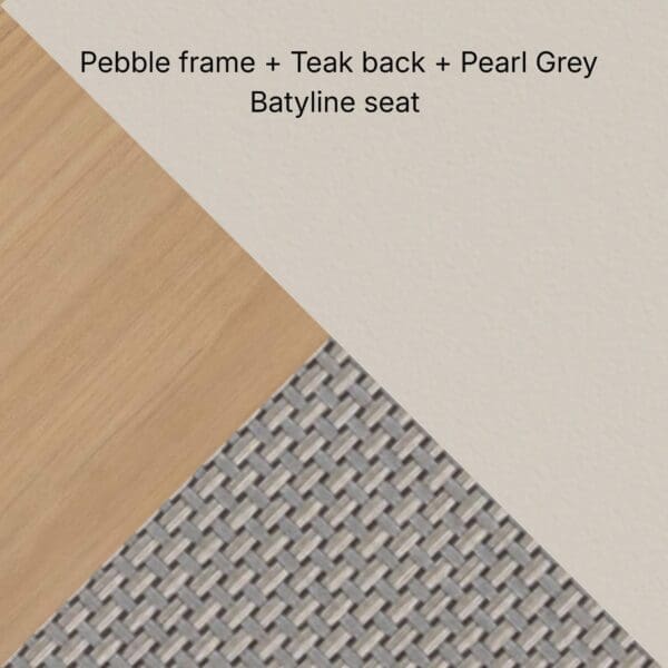 Image of Pebble, teak and Pearl Grey swatch combination used for Royal Botania Jive chair