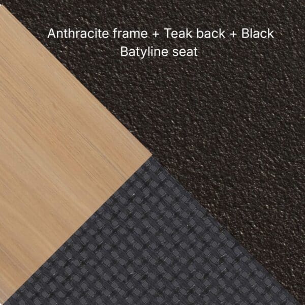 Image of anthracite, teak and black swatch combination used for Royal Botania furniture