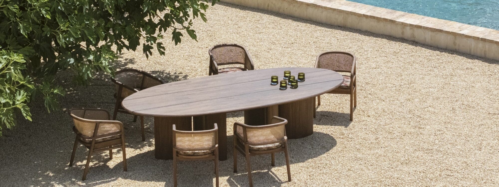Image of Gommaire Imen table and chairs in EMAS brown stained teak