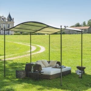 Image of Unopiu Solaire free-standing gazebo with curved waterproof roof