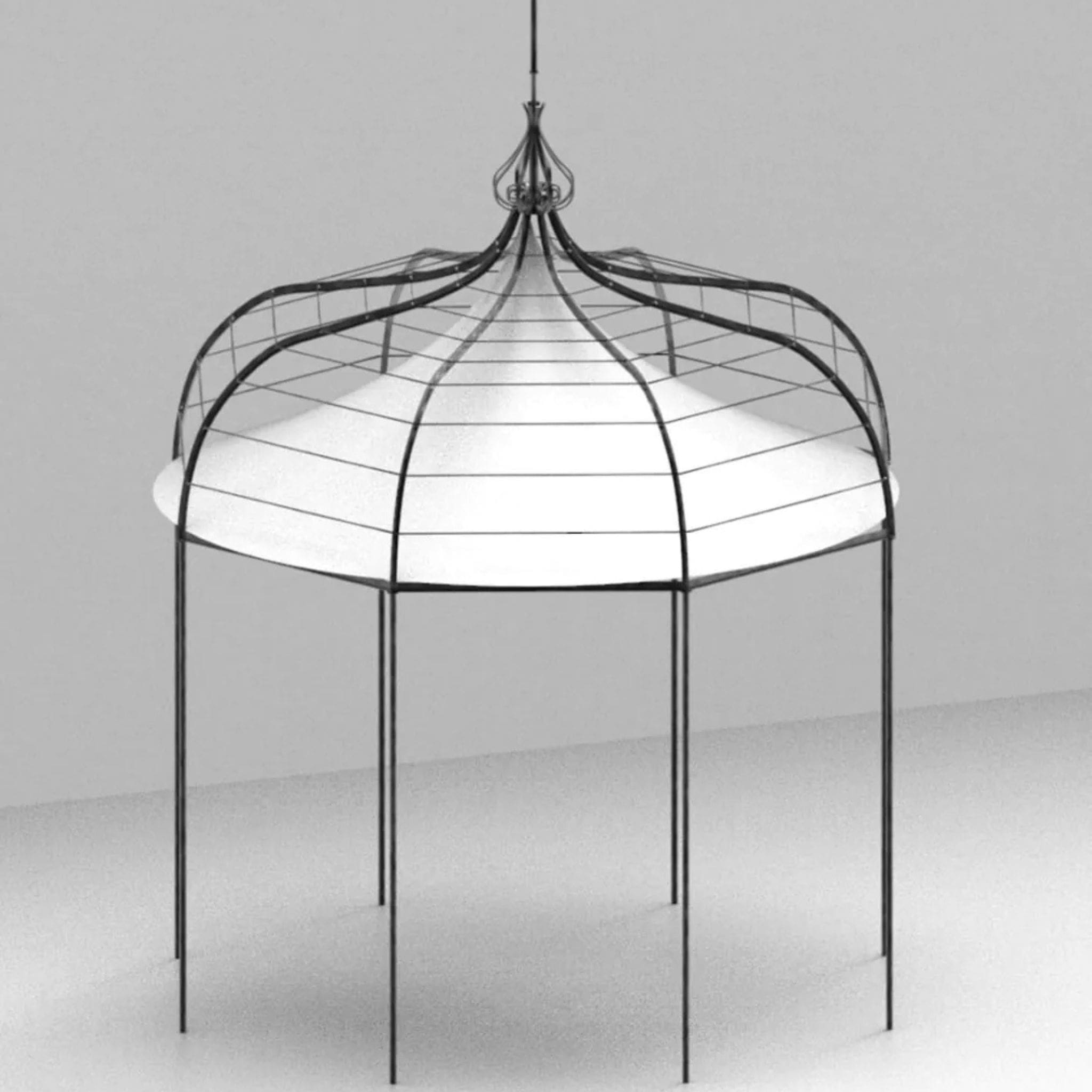 Studio image of Unopiu Solaire octagonal steel garden pavilion with waterproof canopy