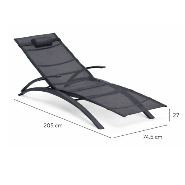Studio image of Royal Botania O-ZON sun lounger with dimensions