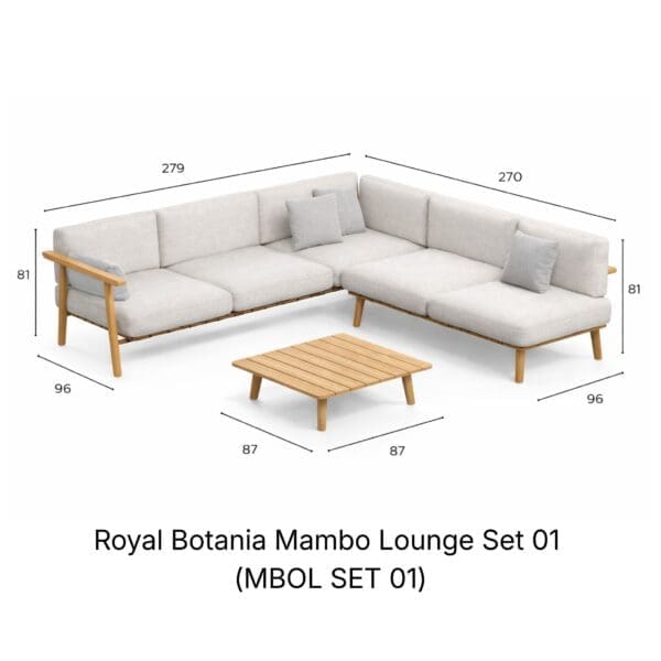 Image of render of Royal Botania Mambo Lounge Set 01 (MBOL SET 01) with dimensions