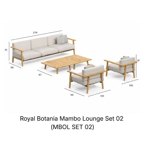 Render of Royal Botania Mambo Lounge Set 02 (MBOL SET 02) with dimensions