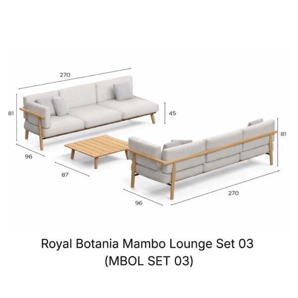 Render of Royal Botania Mambo Lounge Set 03 (MBOL SET 03) with dimensions