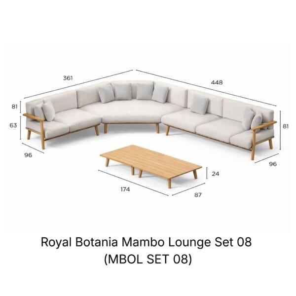 Render of Royal Botania Mambo Lounge Set 08 (MBOL SET 08) with dimensions