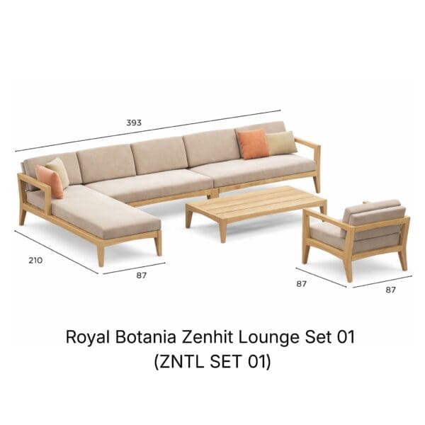 Image of render of Royal Botania Zenhit Lounge Set 01 (ZNTL SET 01) with dimensions