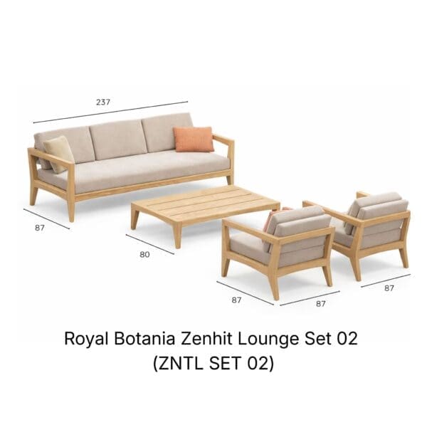 Image of Render of Royal Botania Zenhit Lounge Set 02 with dimensions