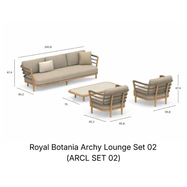 Render of Render of Royal Botania Archy Lounge Set 02 (ARCL SET 02) with dimensions