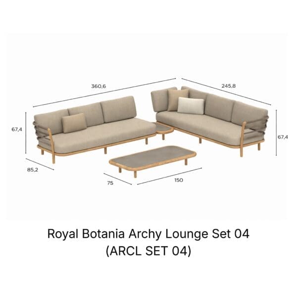 Image of render of Royal Botania Archy Lounge Set 04 (ARCL SET 04) with dimensions
