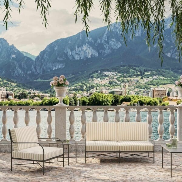 Image of Unopiu Igea lounge funiture with lake and ,ountains in rthe background