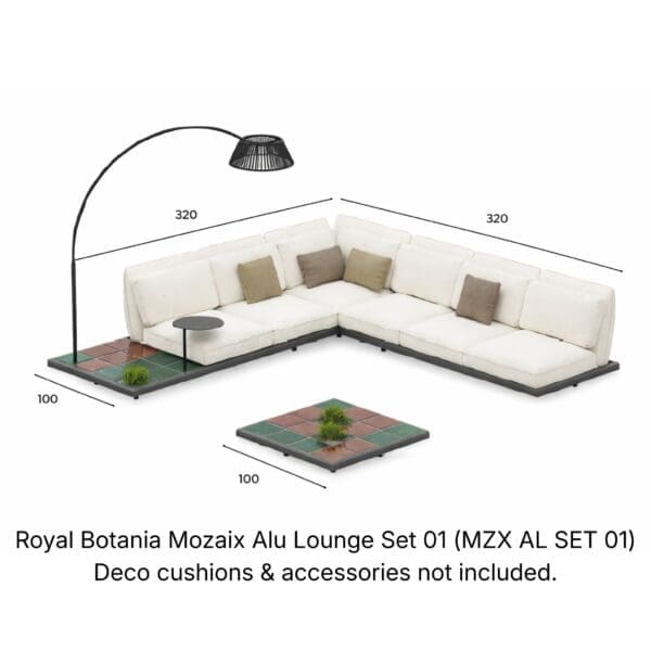 Royal Botania Mozaix Alu Lounge Set 01 (MZX AL SET 01) with dimensions