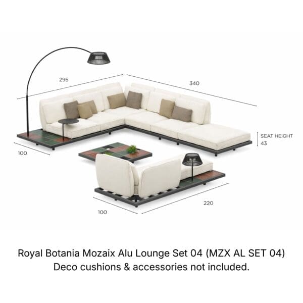 Royal Botania Mozaix Alu Lounge Set 04 MZX AL SET 04 with dimensions