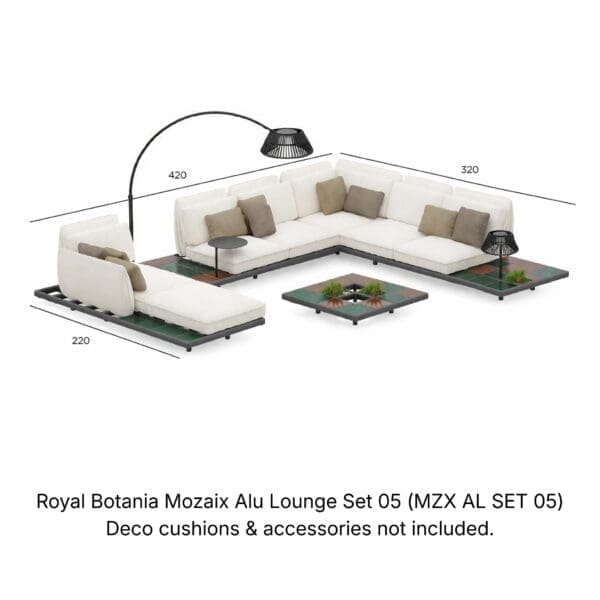 Royal Botania Mozaix Alu Lounge Set 05 MZX AL SET 05 with dimensions